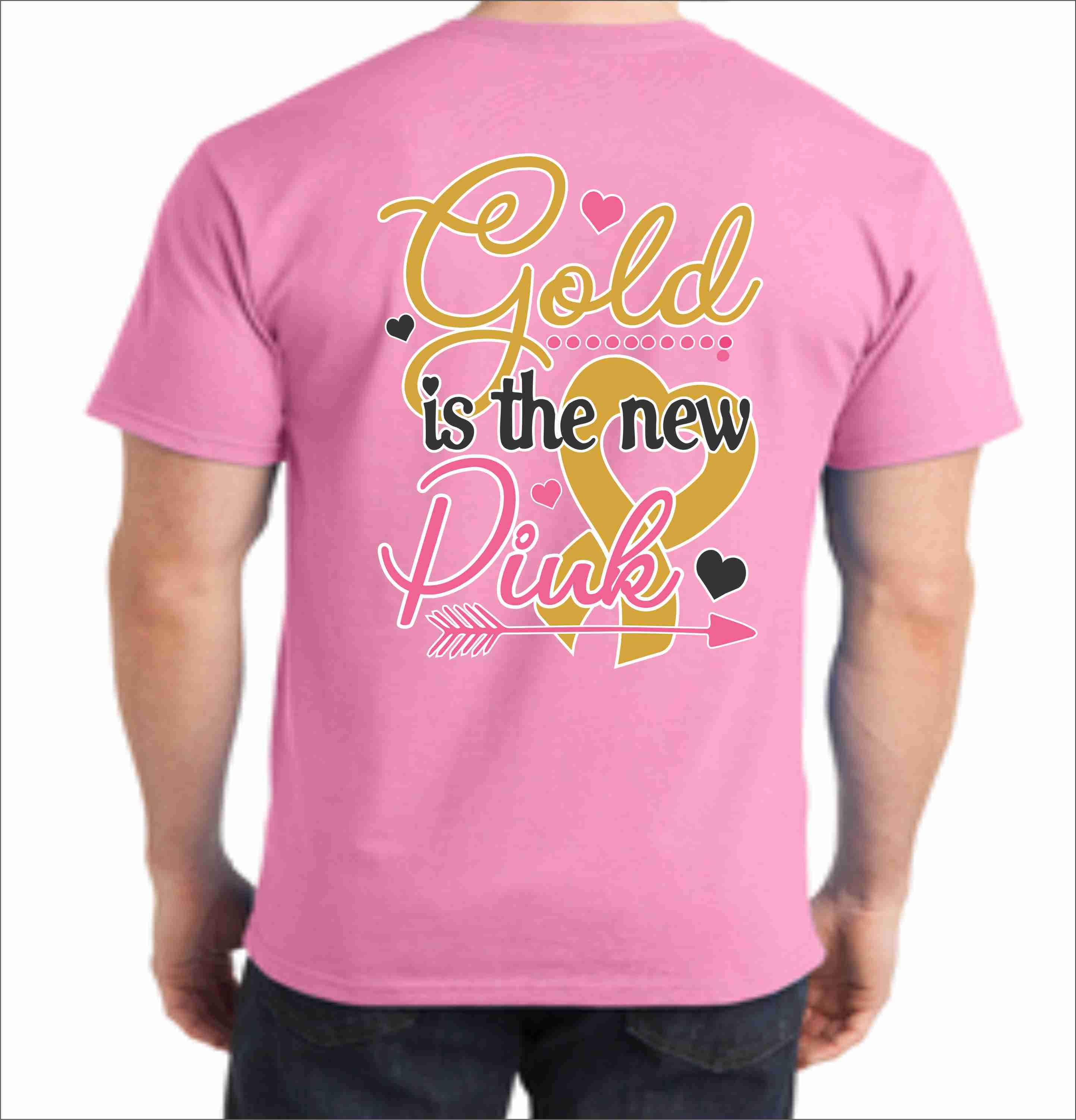 Gold is the New Pink -Whipping Childhood Cancer Short Sleeve Screen Printed T-Shirt VIEW ALL DESIGNS Becky's Boutique Small 