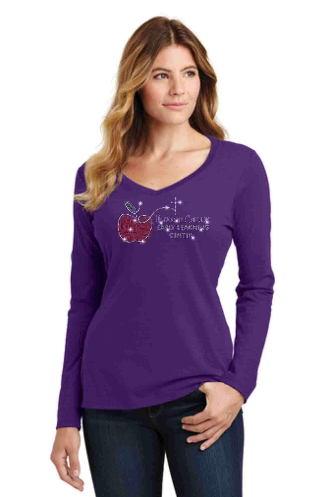 University Carillon Spangle Bling shirt - long sleeve v-neck Long Sleeve V-Neck Becky's Boutique XS Purple 