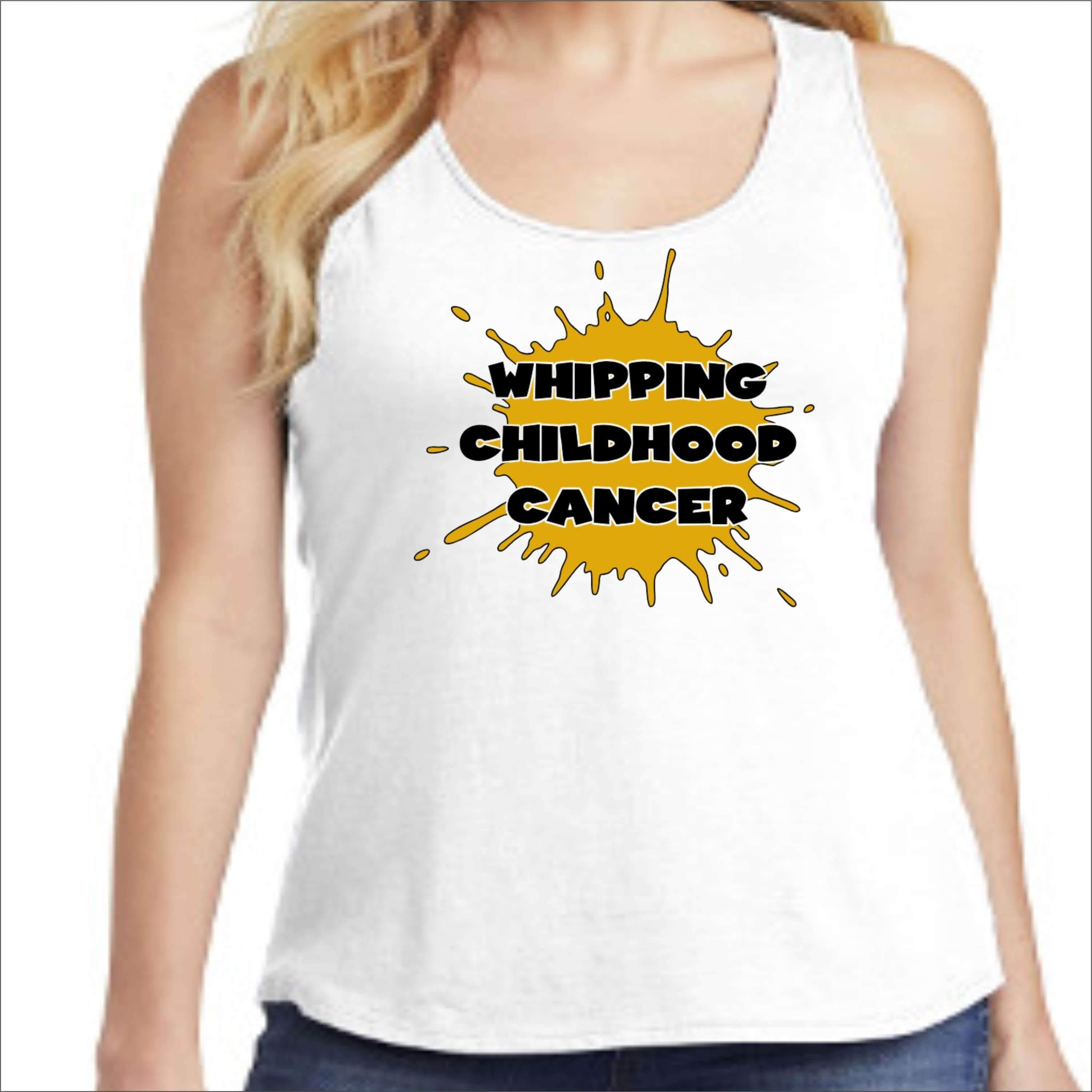 Whipping Childhood Cancer Ladies Screen Print RacerBack Tank VIEW ALL DESIGNS Becky's Boutique Womens Extra-small White 