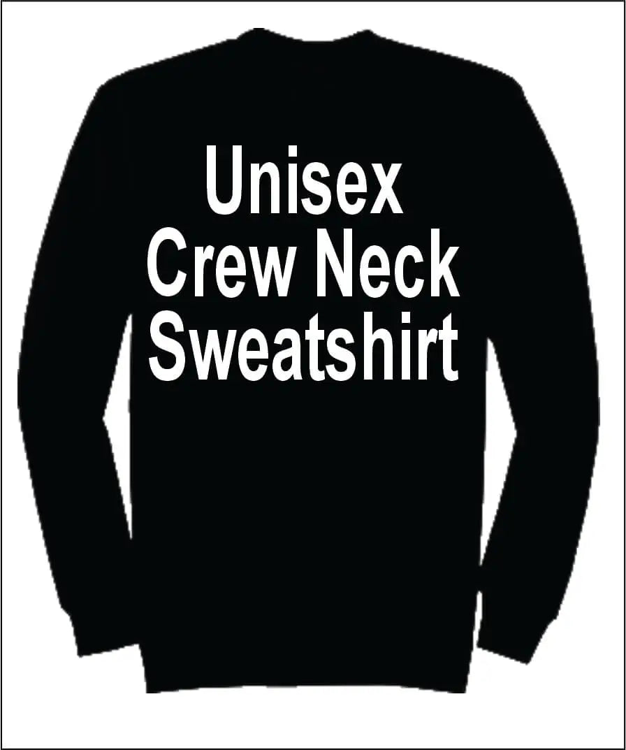 A black crew neck sweatshirt with the text "Unisex Crew Neck Sweatshirt" printed on it.