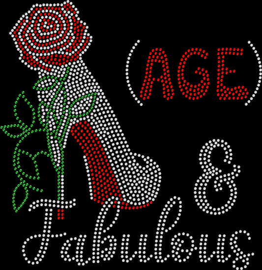 50 and fabulous rhinestone shirt with rose stiletto high heel design on black tee sparkling birthday outfit