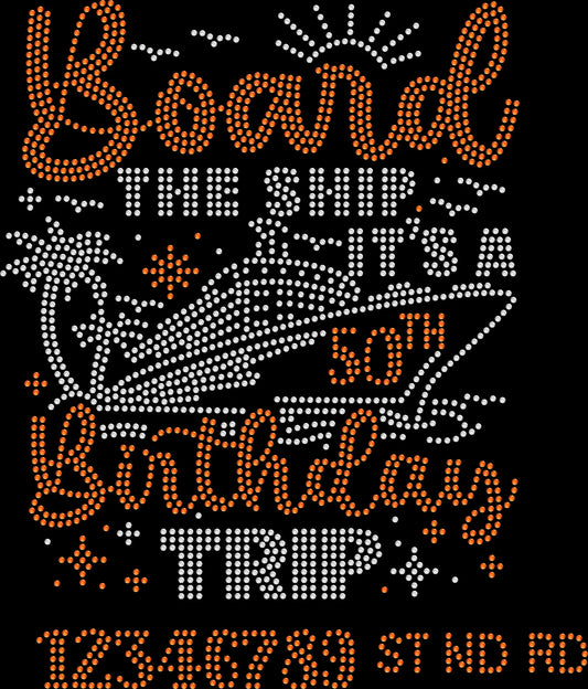 Celebrate your birthday cruise with a custom year rhinestone shirt. Perfect for parties, vacations, and unforgettable memories at sea.