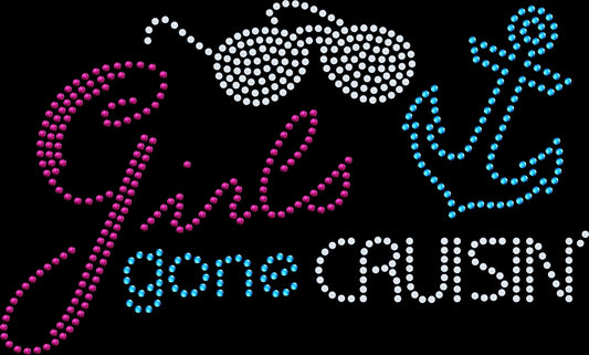 Cruise in style with this Girls Gone Cruisin rhinestone shirt featuring sunglasses and anchor design. Perfect for girls trips and vacation outfits.