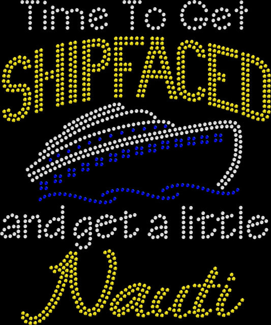 Get cruise-ready with this Time to Get Shipfaced and a Little Nauti rubber duck rhinestone shirt. Perfect for girls trips and party cruises.