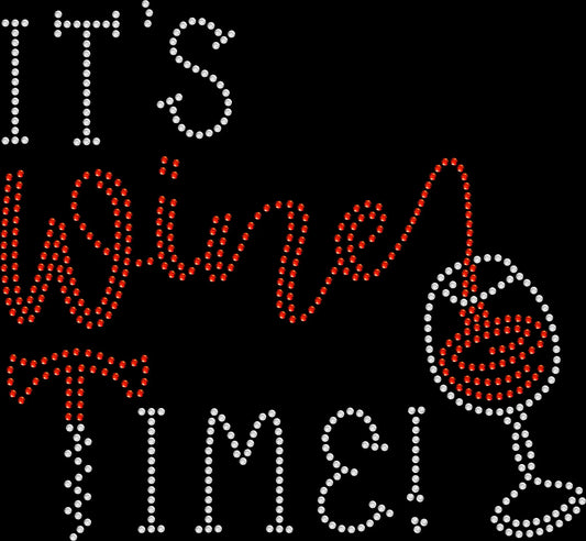 its wine time rhinestone glam wine lover shirt on black tee