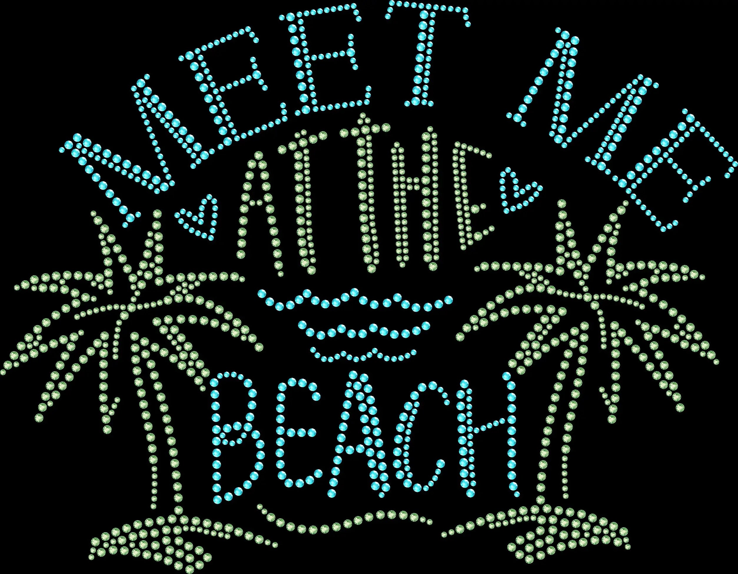meet me at the beach rhinestone shirt featuring coastal beach vacation and tropical getaway design