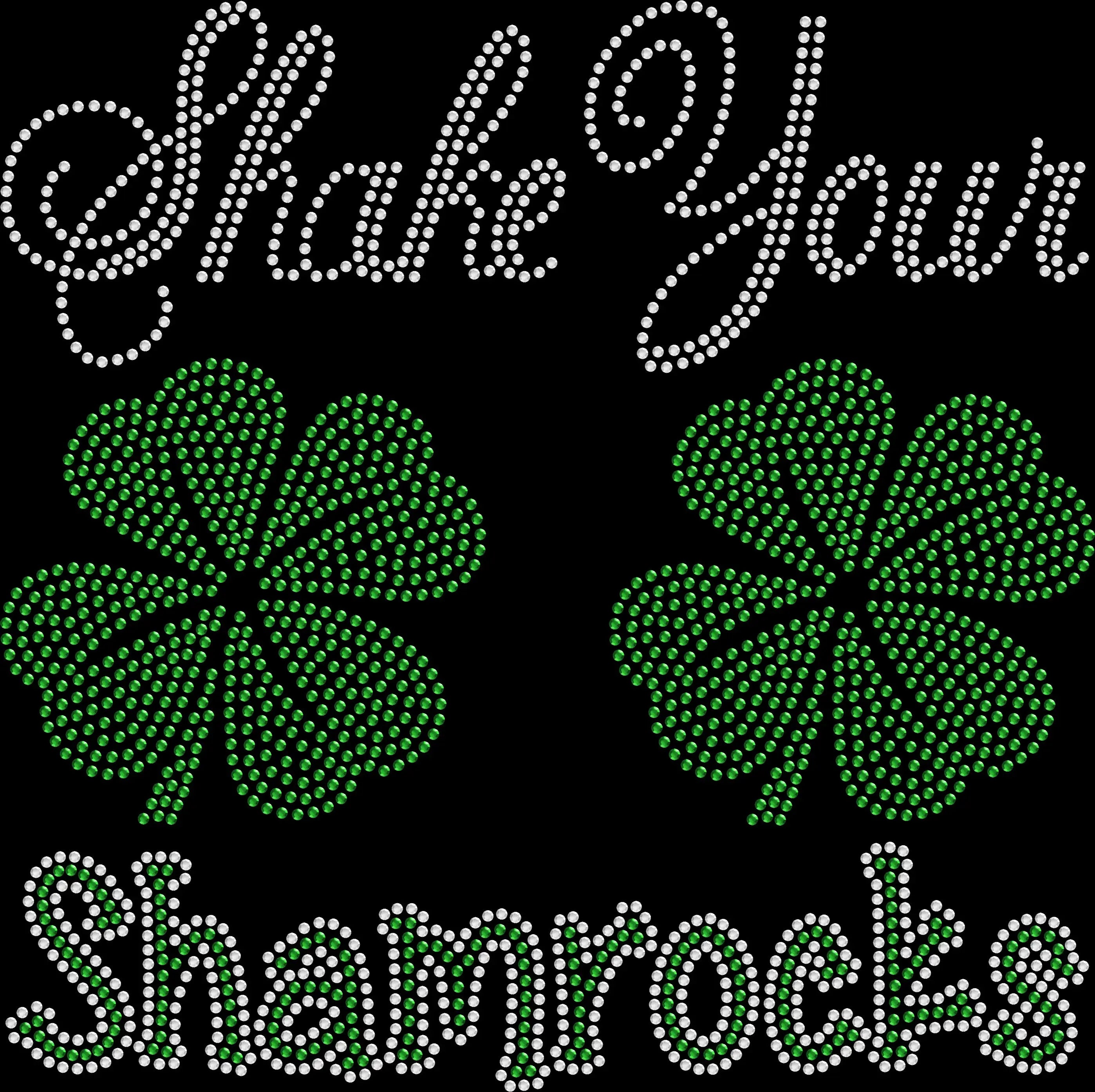 Sparkly rhinestone Shake Your Shamrocks St Patrick’s Day shirt with four leaf clovers Irish party bling tee for women