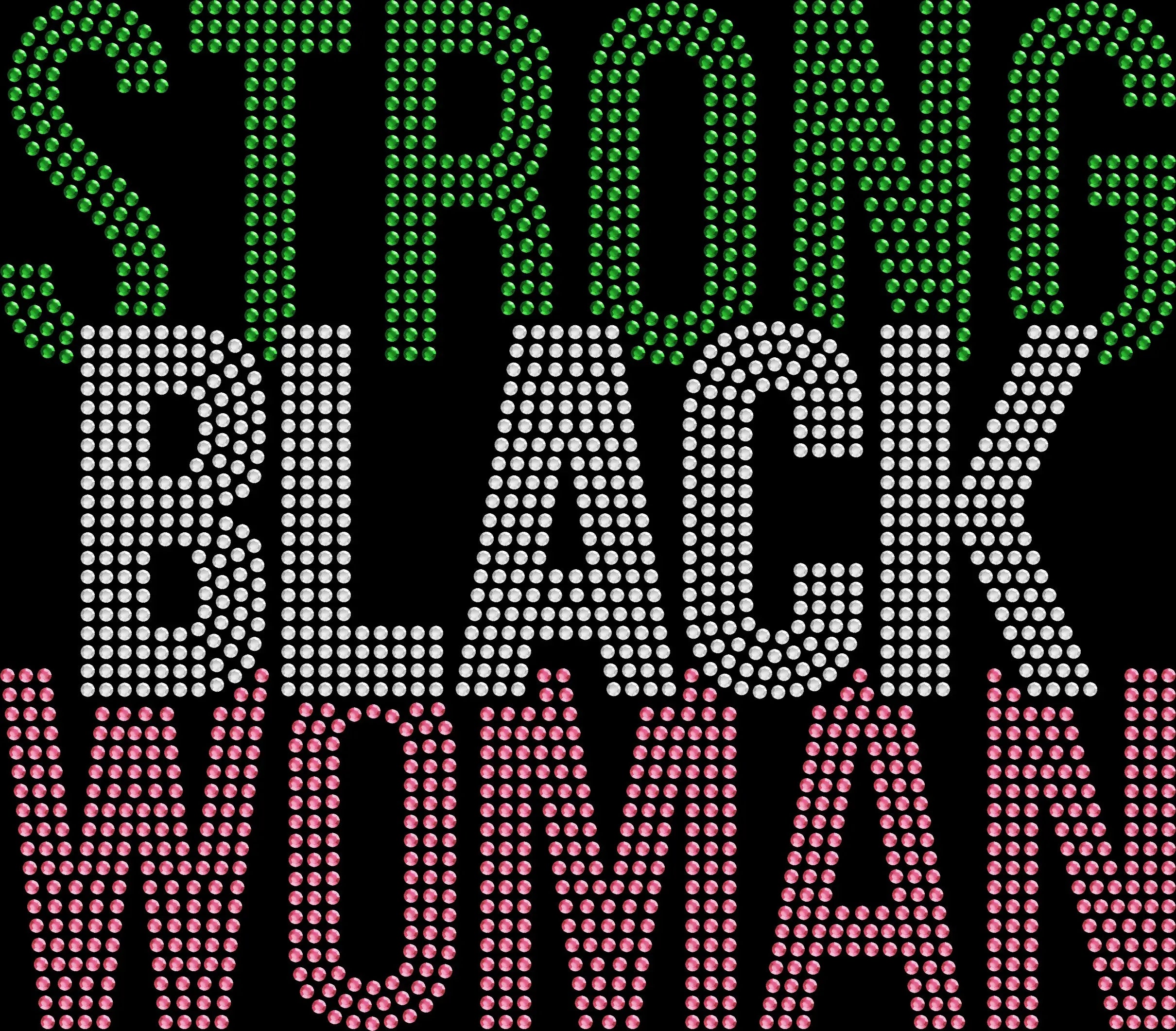 Strong Black Woman rhinestone shirt featuring sparkling crystal lettering on a soft women’s fashion tee, celebrating Black pride, empowerment, strength, and confidence with bold glam sparkle