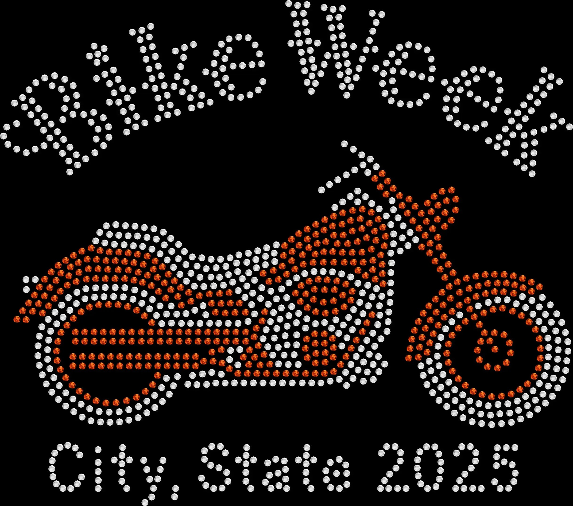 Custom Location Bike Week Motorcycle shirt personalized with your favorite city, rally location, or riding destination and created with premium glass rhinestones or holographic spangles. Perfect for motorcycle rallies, Bike Week vacations, road trips, riding crews, destination rides, and biker events. 🏍️🔥🛣️✨🖤