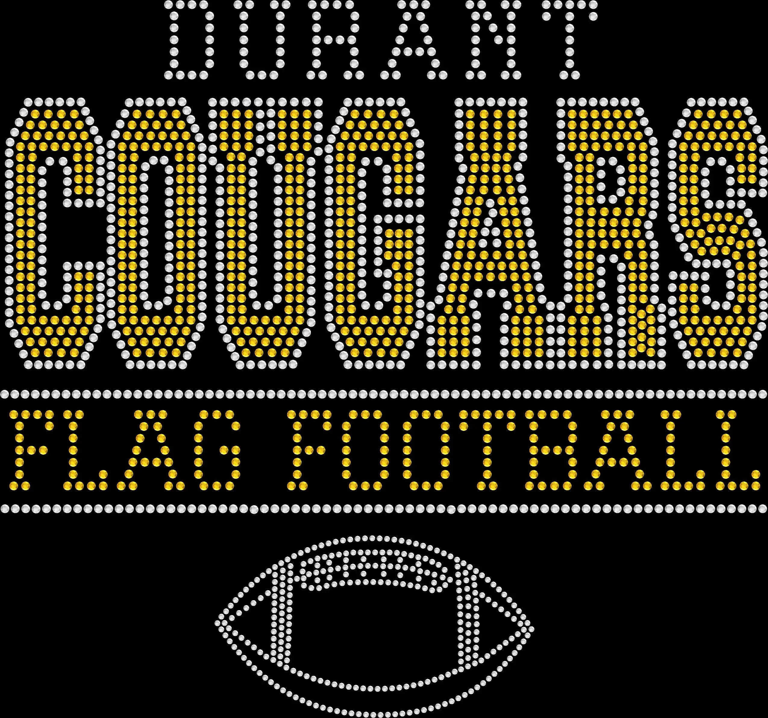 Custom Team Flag Football rhinestone shirt featuring sparkling crystal lettering with a two-line team name design and football graphic on a soft women’s tee, perfect for football games, tailgating, and personalized team pride wear.