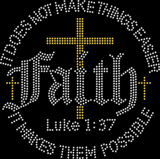 Rhinestone faith shirt featuring the inspirational quote Faith Doesn't Make Things Easier It Makes Them Possible for church, Bible study, women's ministry, retreats, everyday encouragement and Christian gifts.
