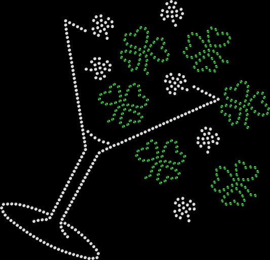 Sparkly rhinestone tipping martini glass with shamrocks St Patrick’s Day Irish party bling tee for women