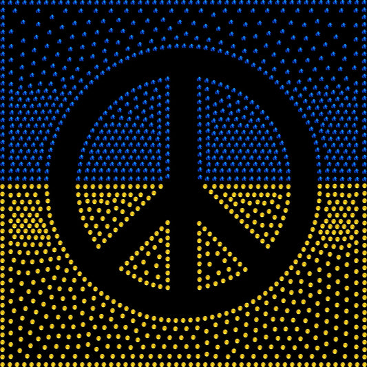 Ukraine flag peace sign rhinestone shirt with sparkling crystal design on a soft unisex tee, bling support Ukraine shirt for women, meaningful peace symbol apparel with high shine rhinestones