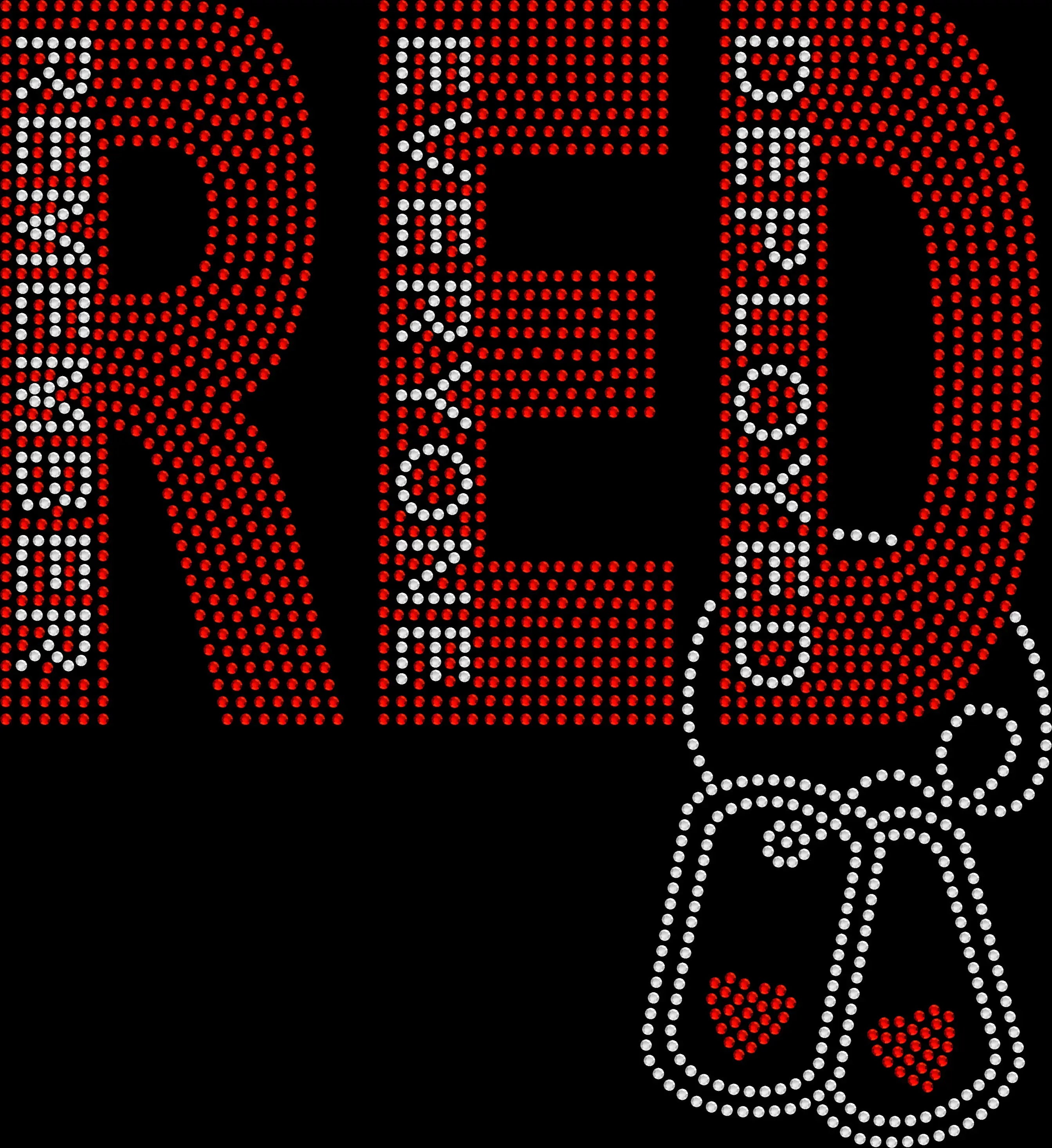 Sparkly rhinestone shirt that says “RED Remember Everyone Deployed” with army dog tags design in bold bling lettering on a soft cotton unisex t-shirt, perfect for military support events and patriotic wear.