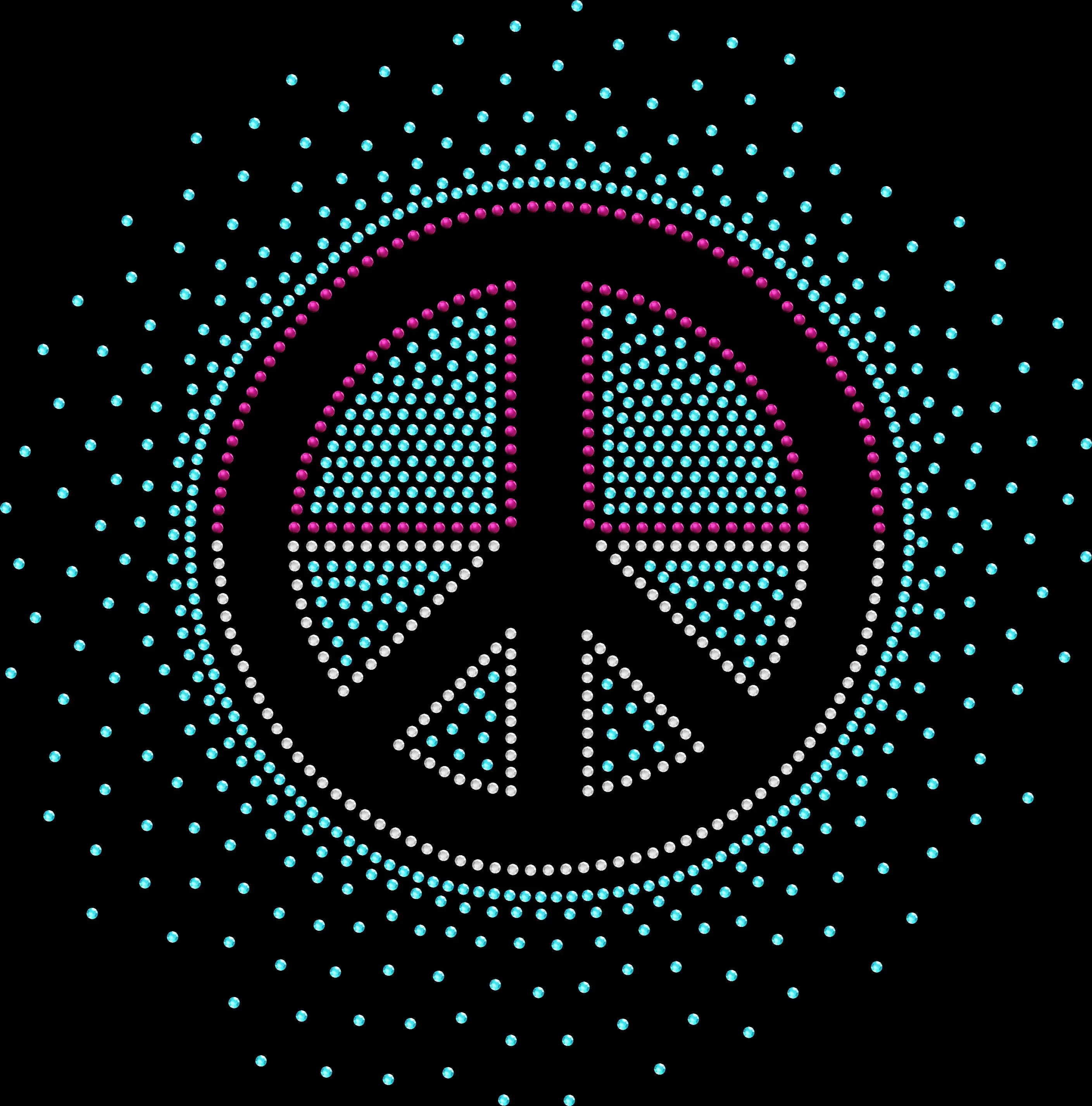 tri colored peace sign rhinestone retro glam shirt on black tee