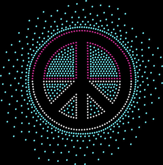 tri colored peace sign rhinestone retro glam shirt on black tee