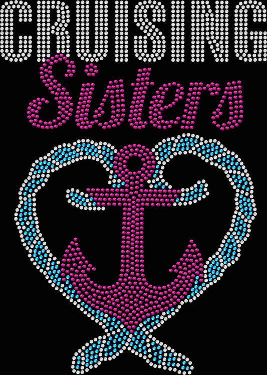 Celebrate your sisters trip with this Cruising Sisters heart rope rhinestone shirt. Perfect for matching outfits, cruises, and unforgettable travel memories.