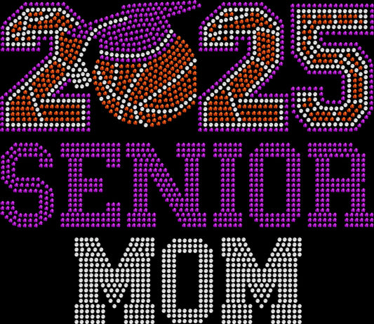 Custom Year Senior Basketball Mom shirt personalized with the basketball player's graduation year and created with premium glass rhinestones or holographic spangles. Sparkling basketball mom apparel for game day, Senior Night, tournaments, playoffs, team banquets, school spirit events, senior photos, and graduation celebrations. 🏀🎓💖📣✨💎