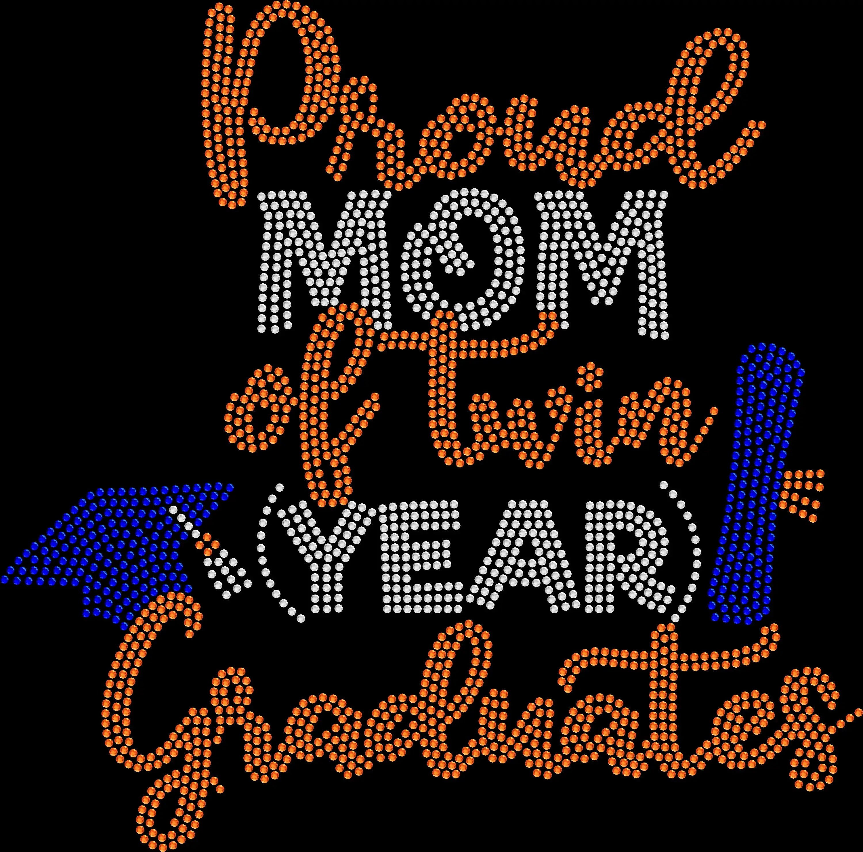 Proud Mom of Twin Graduates shirt personalized with the twins' graduation year and created with premium glass rhinestones or holographic spangles. Sparkling twin graduation apparel for proud moms attending commencement, Senior Night, graduation parties, family photos, dinners, celebrations, and graduation events for two graduates. 🎓🎓💖✨💎🎉