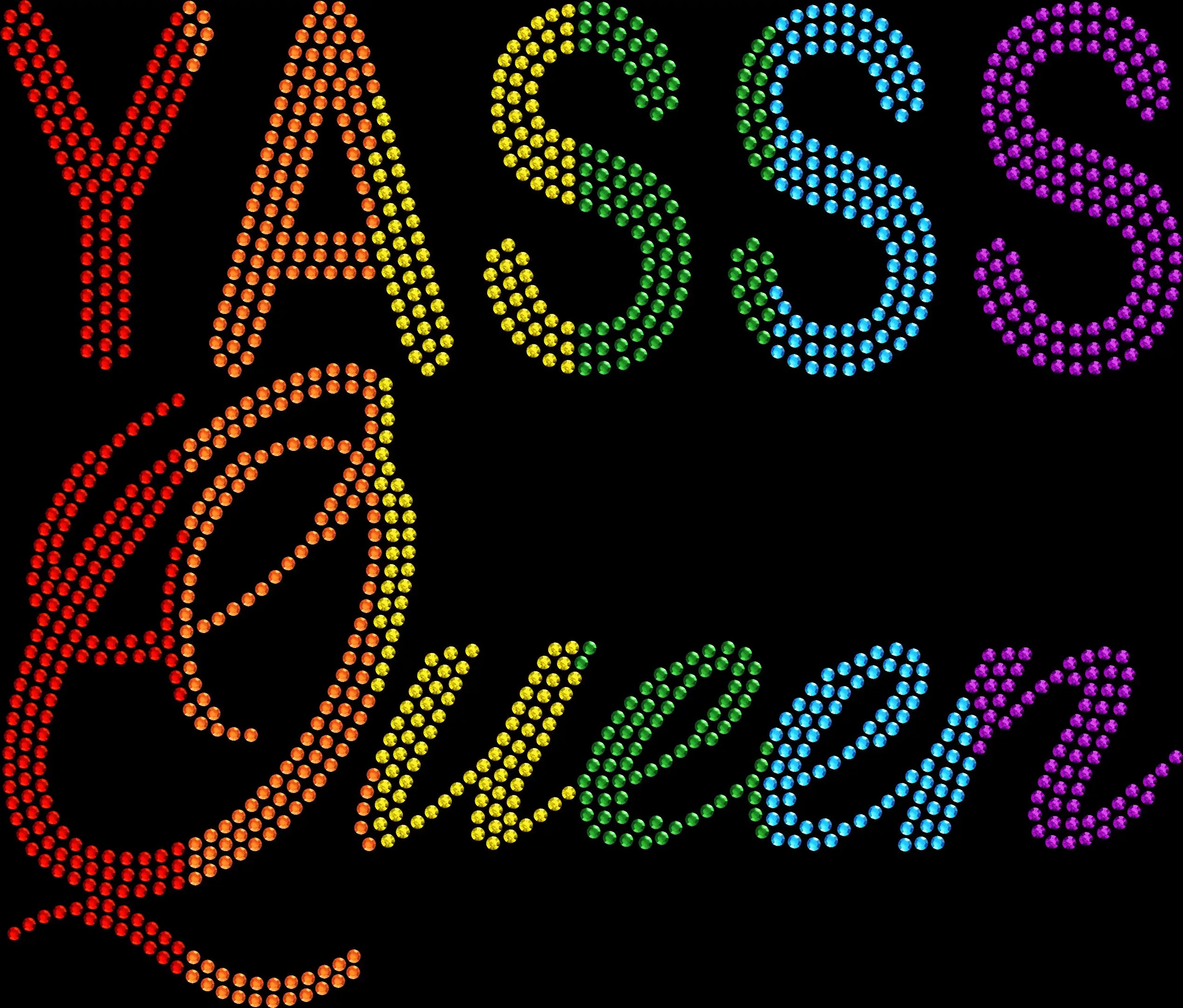 yasss queen pride rainbow rhinestone glam shirt on black tee