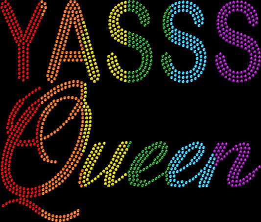 yasss queen pride rainbow rhinestone glam shirt on black tee