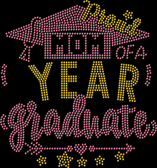 Proud Mom of a Graduate shirt personalized with your graduate's custom year and created with premium glass rhinestones or holographic spangles. Perfect for graduation ceremonies, commencement weekend, senior celebrations, graduation parties, family photos, graduation dinners, and proud moms celebrating their graduate. 🎓💖✨💎🎉