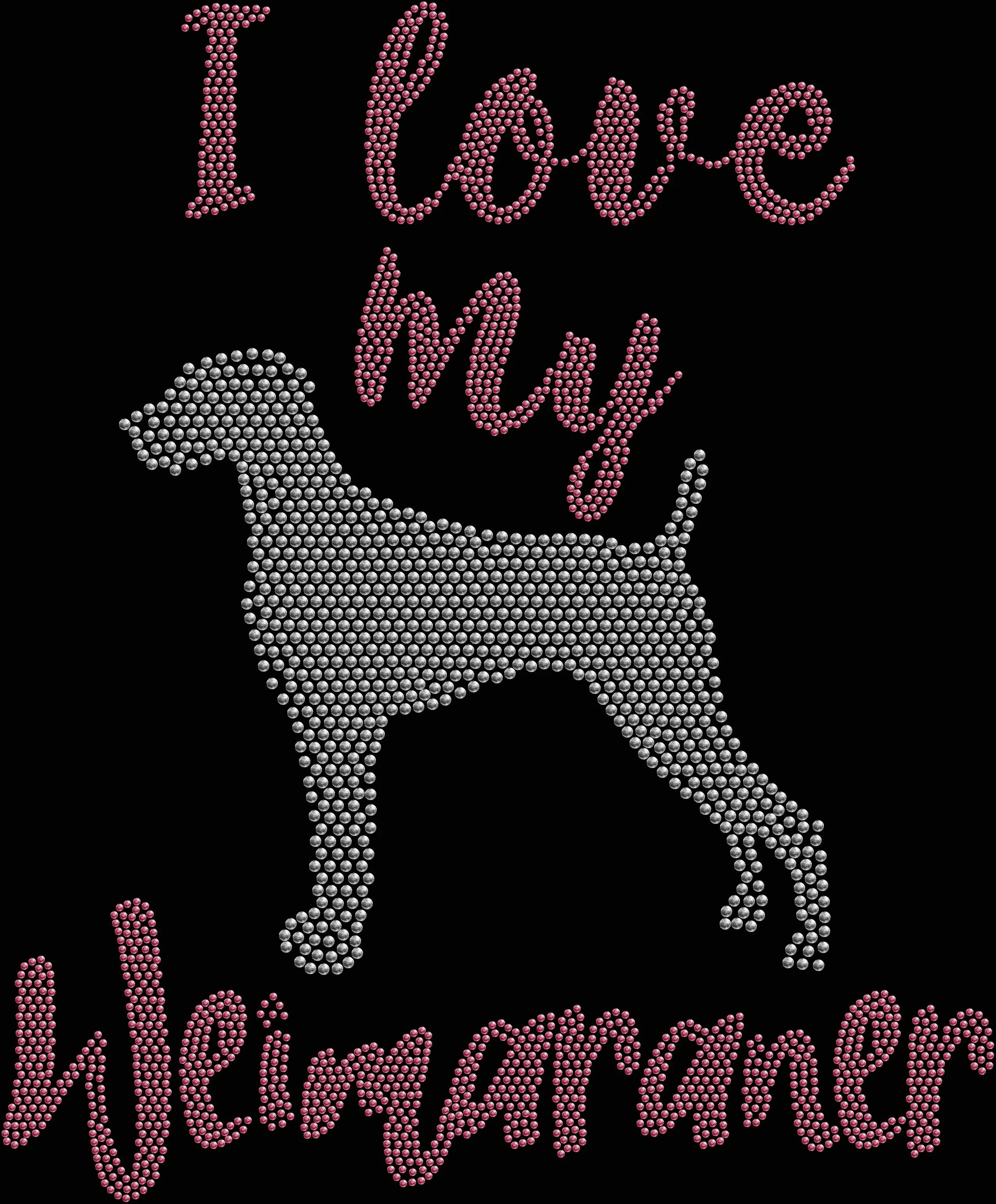 I Love My Weimaraner rhinestone shirt featuring sparkling crystal lettering on a soft dog mom sparkle graphic tee