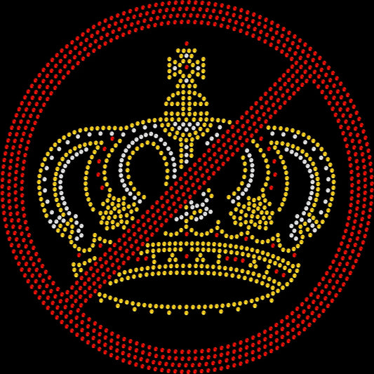 Sparkly rhinestone shirt featuring a crown with a bold X through it and “No Kings” design on a soft cotton unisex t-shirt, perfect for edgy statement outfits and trendy fashion.