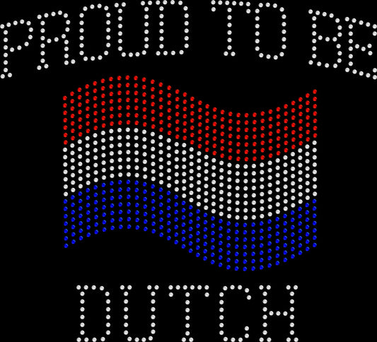 Proud to be Dutch rhinestone shirt with Netherlands flag design on a soft unisex tee, sparkly Dutch pride shirt for women, heritage bling apparel with high shine rhinestones