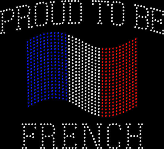 Proud to be French rhinestone shirt with France flag design on a soft unisex tee, sparkly French pride shirt for women, heritage bling apparel with high shine rhinestones