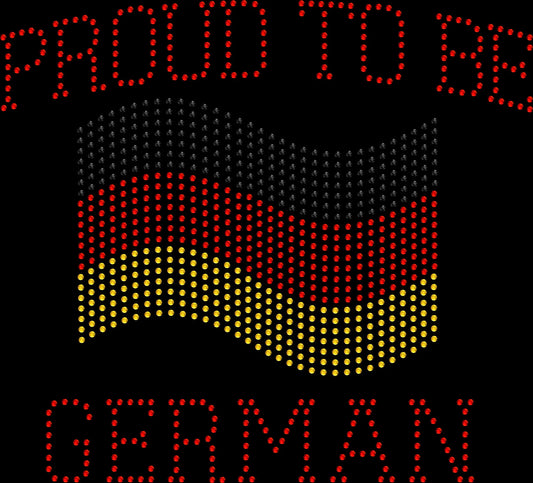 Proud to be German rhinestone shirt with Germany flag design on a soft unisex tee, sparkly German pride shirt for women, heritage bling apparel with high shine rhinestones