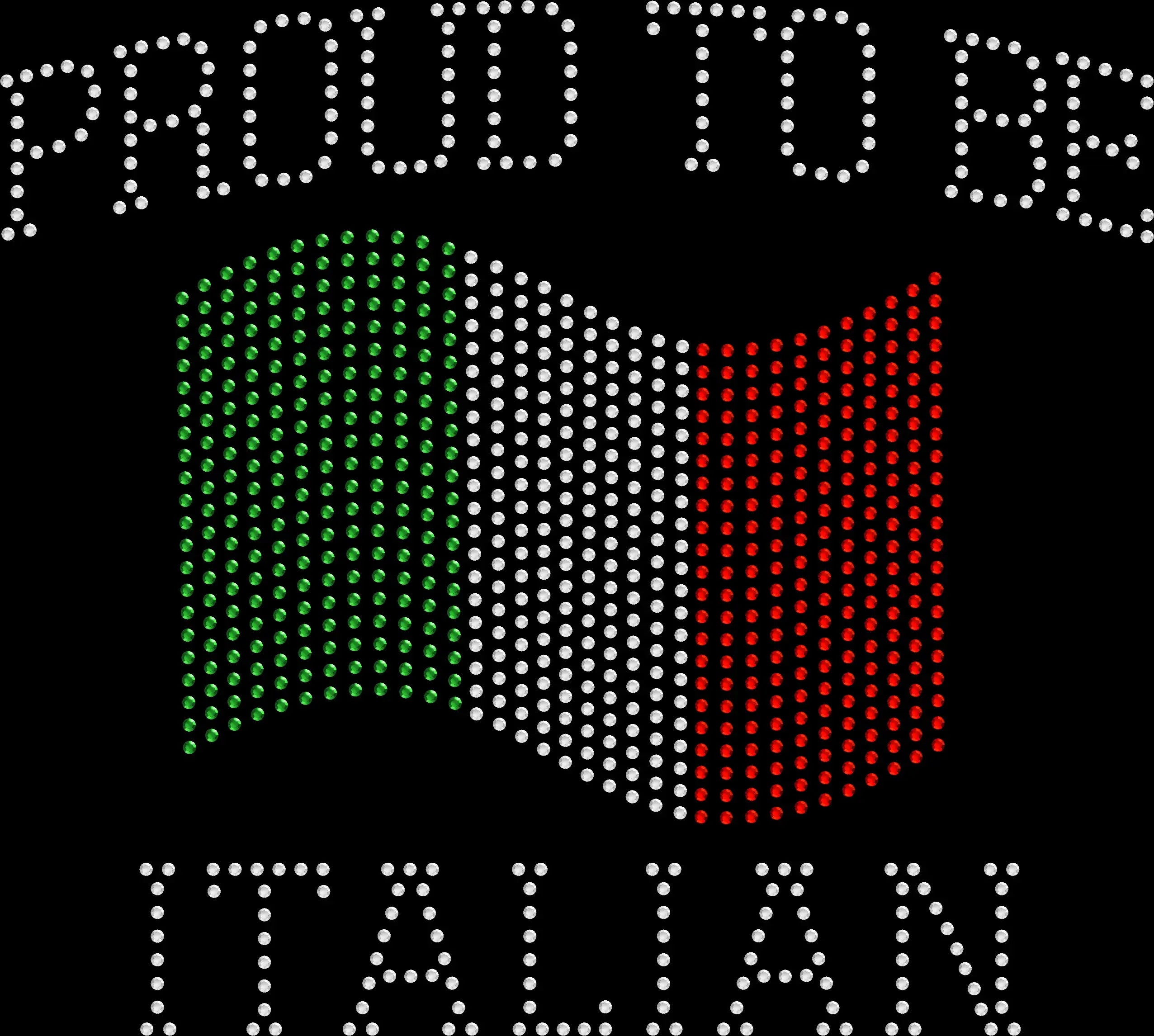 Proud to be Italian rhinestone shirt with Italy flag design on a soft unisex tee, sparkly Italian pride shirt for women, heritage bling apparel with high shine rhinestones