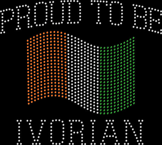 Proud to be Ivorian rhinestone shirt with Ivory Coast flag design on a soft unisex tee, sparkly Ivorian pride shirt for women, heritage bling apparel with high shine rhinestones