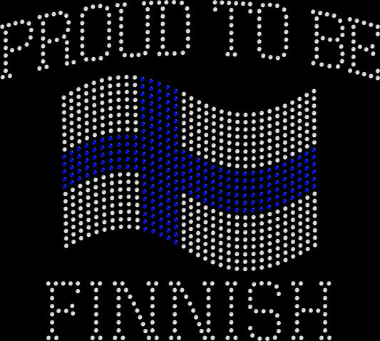 Proud to be Finnish rhinestone shirt with Finland flag design on a soft unisex tee, sparkly Finnish pride shirt for women, heritage bling apparel with high shine rhinestones