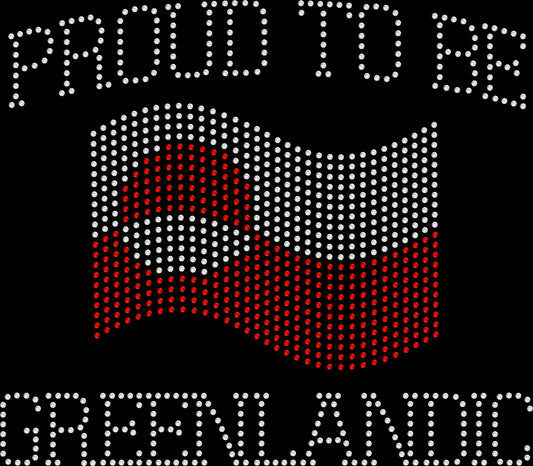 Proud to be Greenlandic rhinestone shirt with Greenland flag design on a soft unisex tee, sparkly Greenland pride shirt for women, heritage bling apparel with high shine rhinestones