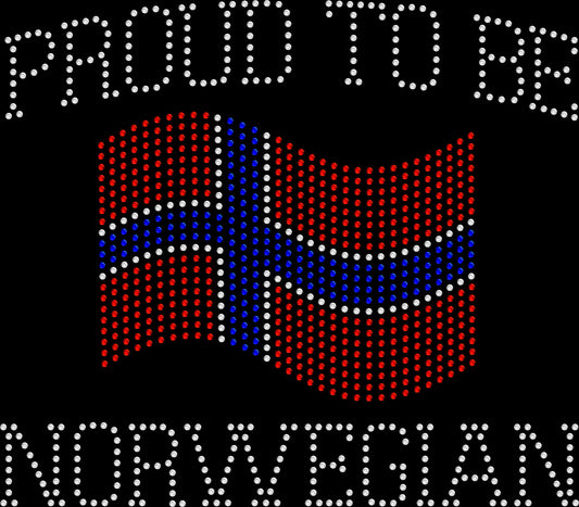Proud to be Norwegian rhinestone shirt with Norway flag design on a soft unisex tee, sparkly Norwegian pride shirt for women, heritage bling apparel with high shine rhinestones