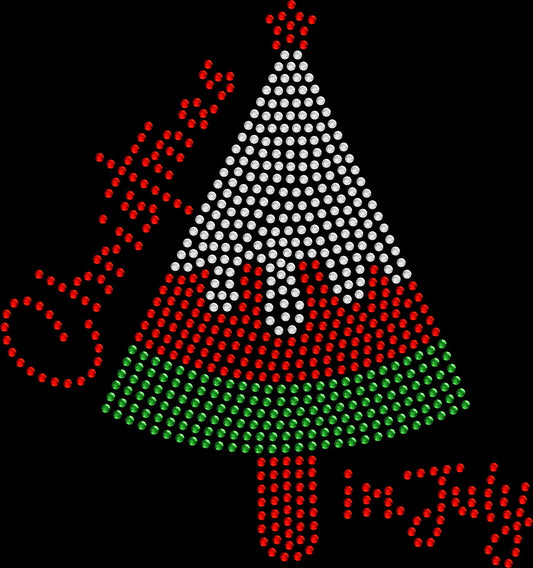 Sparkling Watermelon Christmas in July shirt for pool parties, beach vacations, summer cruises, and tropical holiday celebrations in rhinestones or spangles.