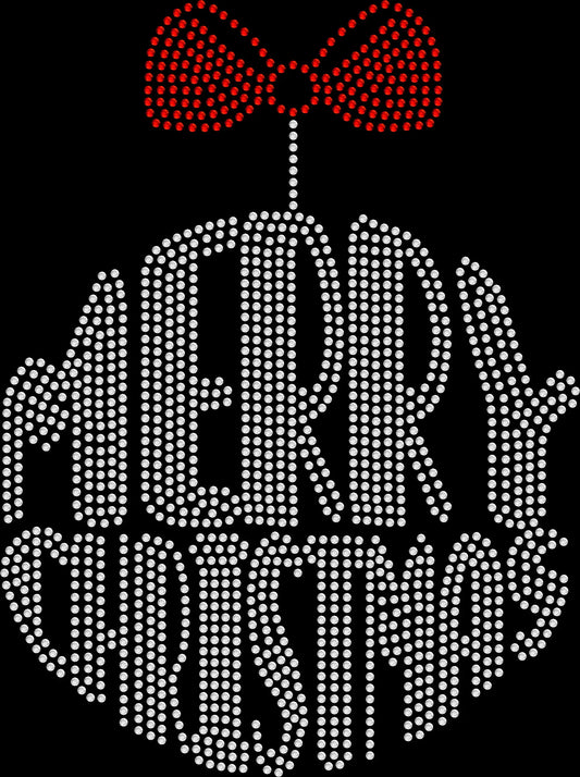 Sparkling Merry Christmas ornament shirt for holiday parties, family photos, and seasonal celebrations in rhinestones or holographic spangles.