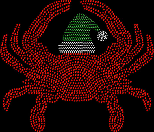 Sparkling crab with Santa hat Christmas shirt for beach lovers, seafood fans, coastal vacations, and holiday cruises in rhinestones or spangles.
