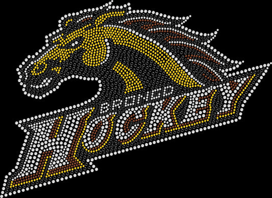 Western Michigan University Broncos Hockey rhinestone shirt featuring sparkling crystal lettering on a soft women’s tee, perfect for hockey games, college fan wear, and spirited game day outfits.