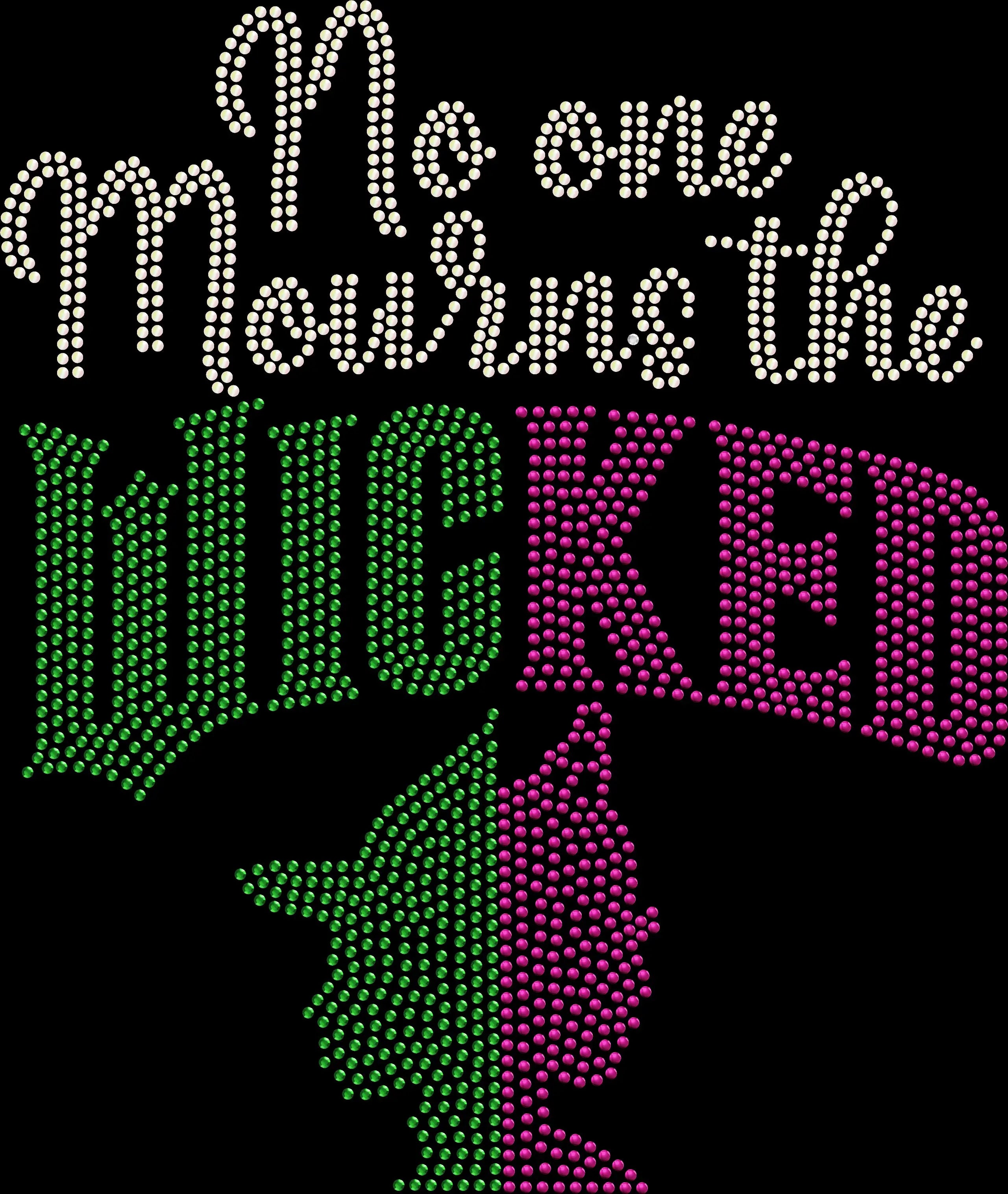 No One Mourns the Wicked rhinestone shirt featuring sparkling crystal lettering on a soft women’s tee, designed as a bold statement piece inspired by musical theater style.