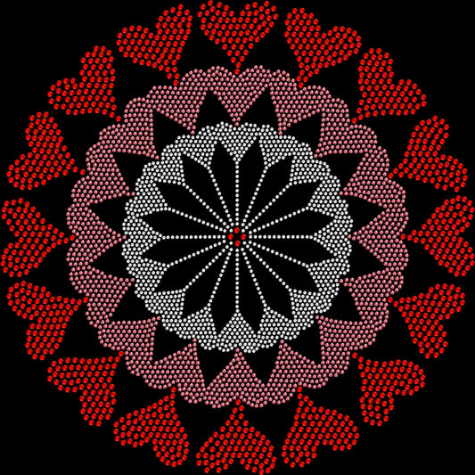 Heart mandala rhinestone shirt featuring an intricate mandala heart graphic with sparkling crystal embellishments on a soft women’s fashion tee, blending boho style and glam sparkle