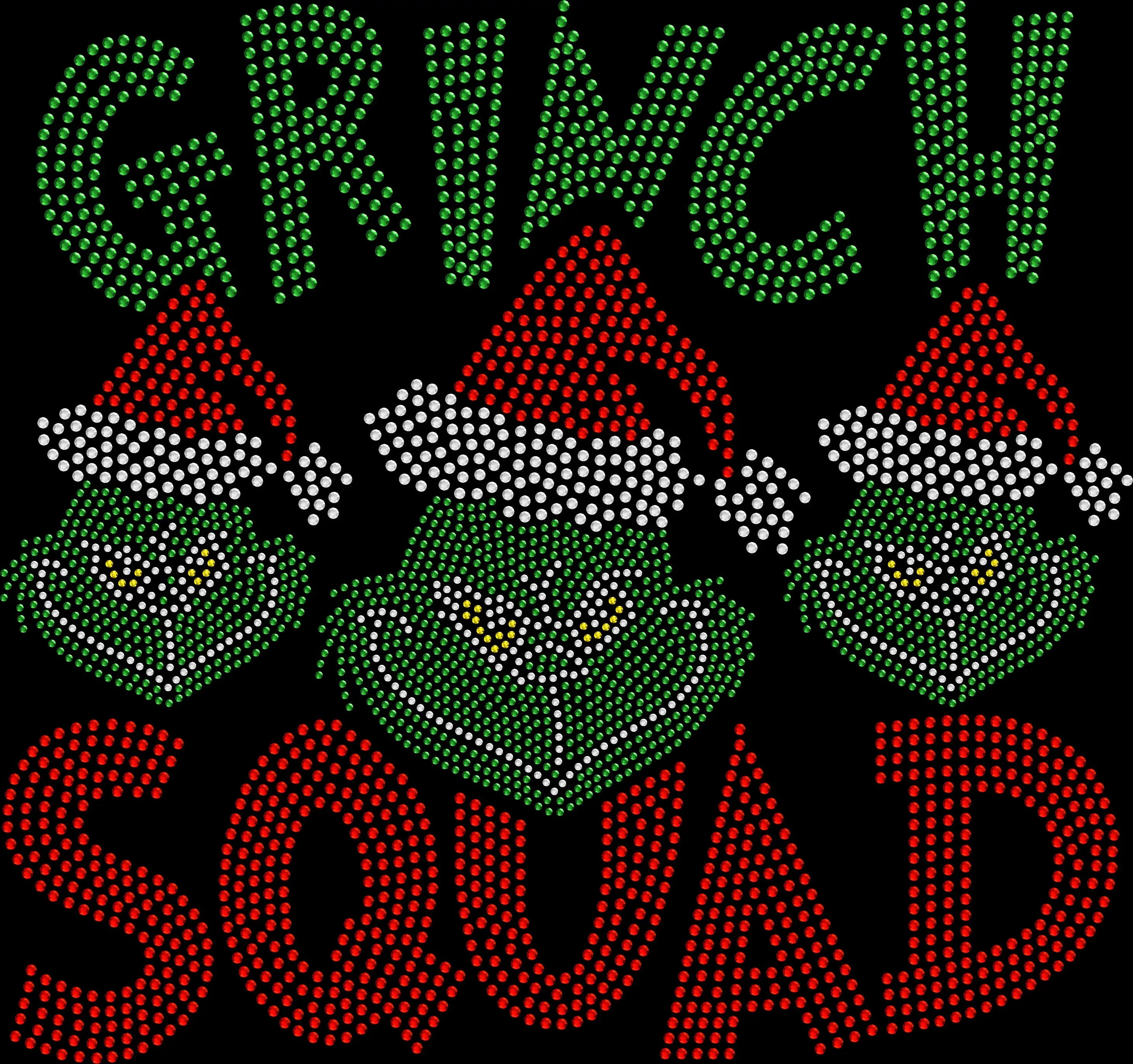 Grinch Squad rhinestone shirt featuring sparkling crystal lettering on a soft women’s tee, perfect for funny Christmas outfits, matching holiday squad looks, and festive celebrations.
