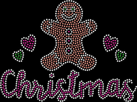 Merry Christmas gingerbread cookie rhinestone shirt featuring a festive gingerbread design with sparkling crystal lettering on a soft women’s tee, perfect for holiday parties and Christmas celebrations.