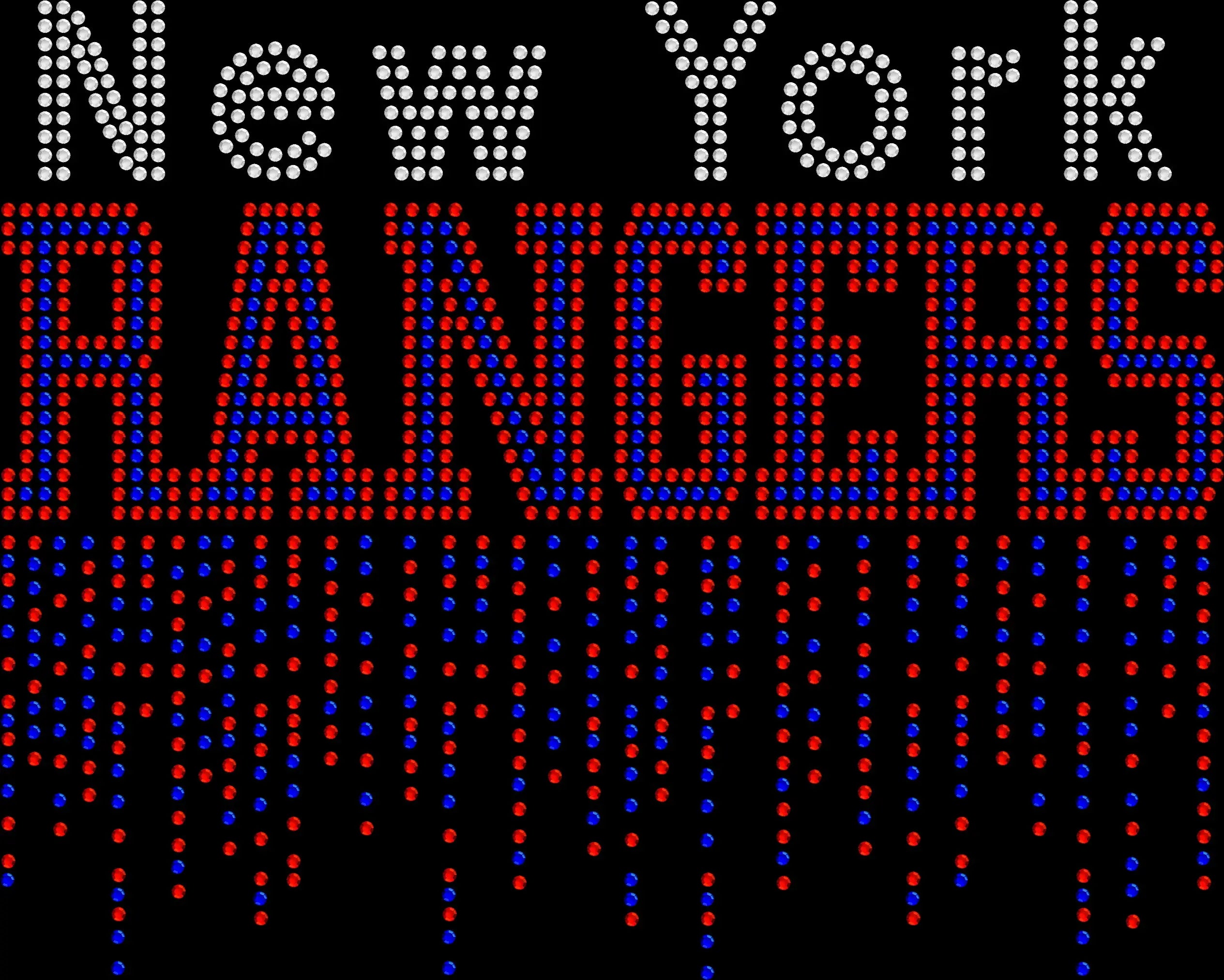 New York hockey inspired rhinestone shirt featuring straight across drip style crystal lettering on a soft t-shirt, sparkly fan bling apparel