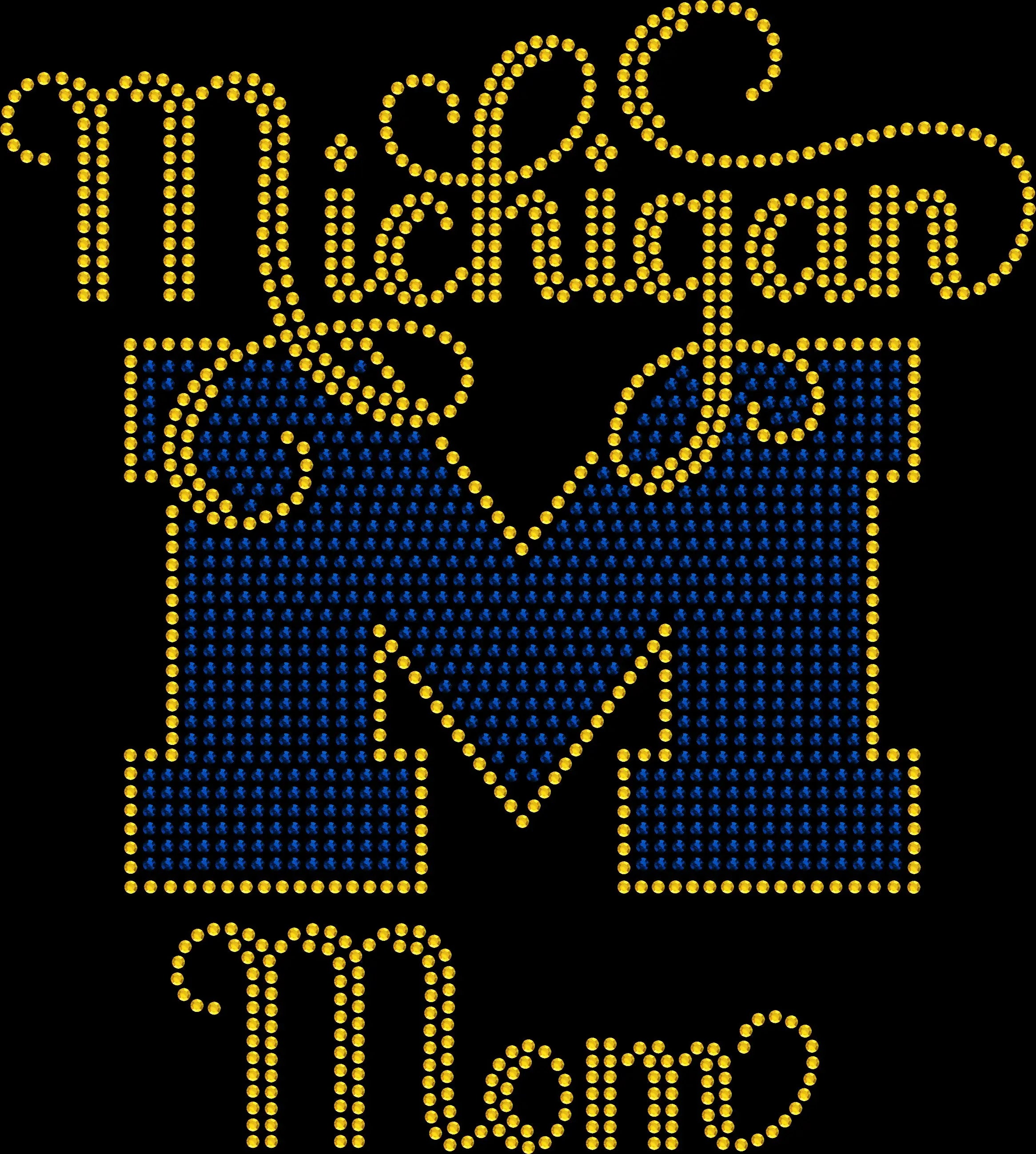Michigan Mom rhinestone shirt featuring sparkling Big M style crystal design on a soft t-shirt, college mom fan bling apparel