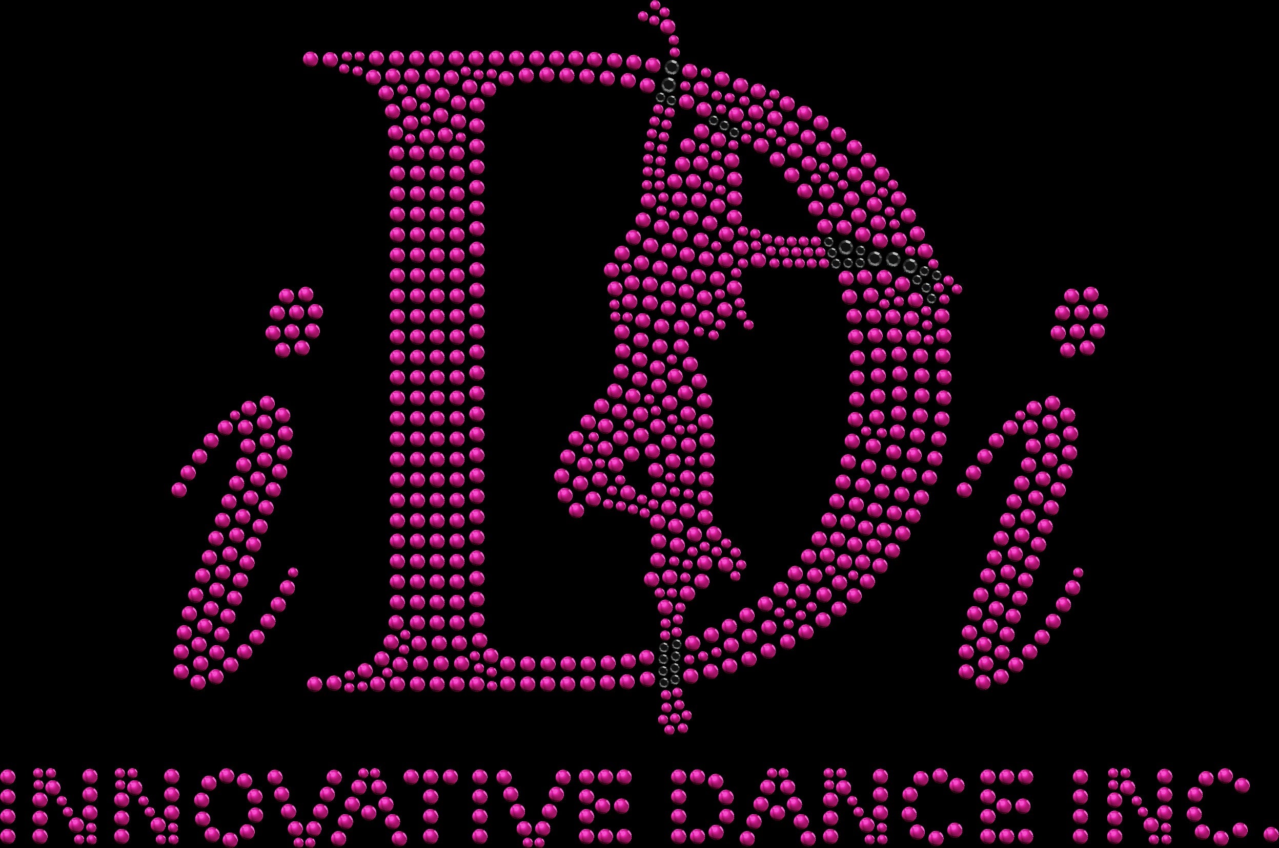 Innovative Dance Inc rhinestone shirt featuring sparkling crystal lettering on a soft t-shirt, dance studio team bling apparel