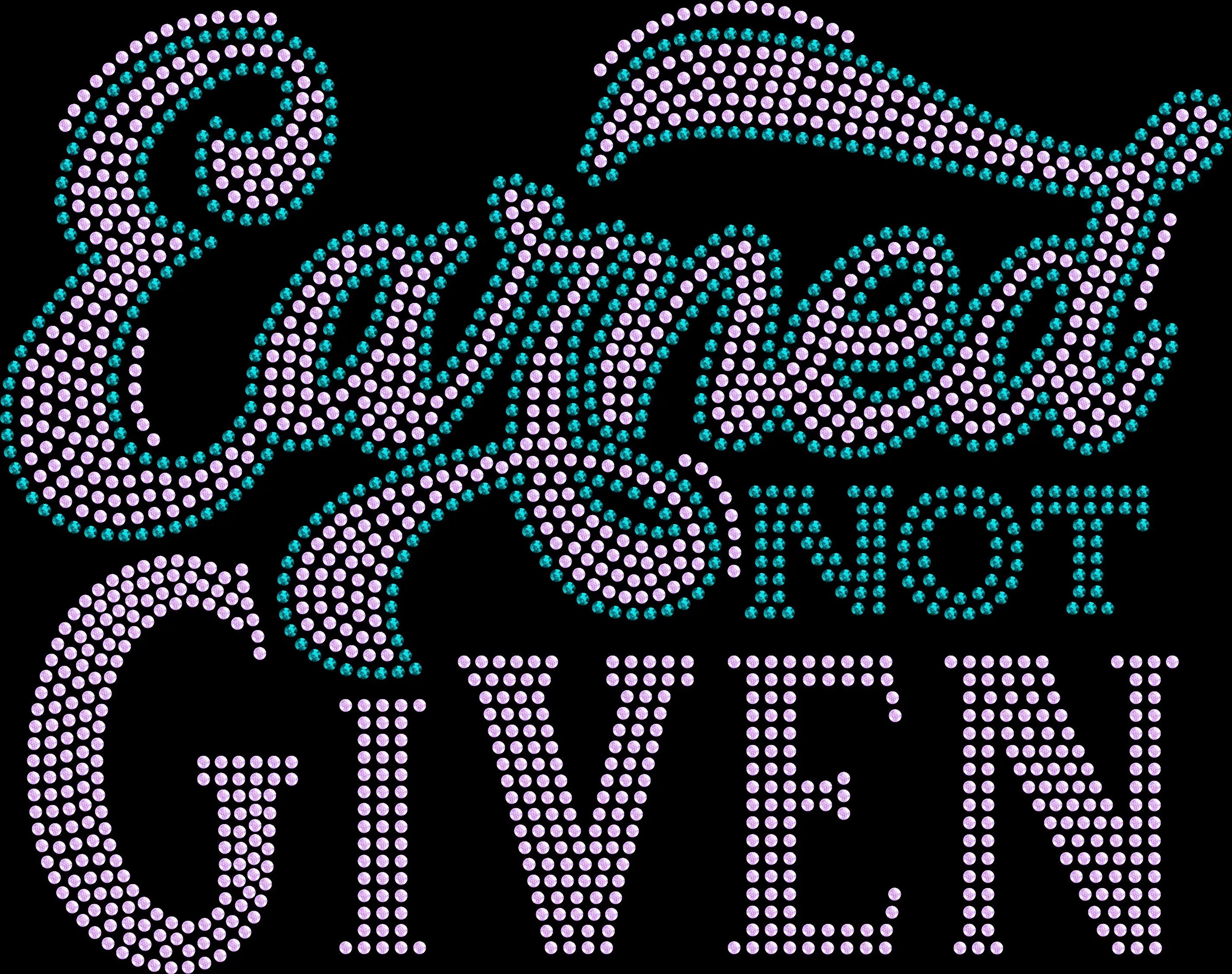 Earned Not Given rhinestone shirt featuring sparkling crystal lettering on a soft t-shirt, faith-based religious inspirational bling apparel