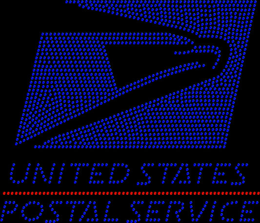 USPS inspired rhinestone shirt featuring sparkling postal service style logo design on a soft t-shirt, postal worker bling apparel