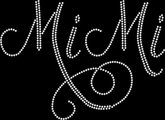 MiMi rhinestone shirt featuring elegant script lettering in sparkling crystal rhinestones on a soft women’s tee, perfect as a proud grandma gift or everyday sparkle wear.